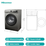 Lavadora Carga Frontal Inox 8 kg 1400 rpm WFQP8014EVMT Hisense - Imagen 4